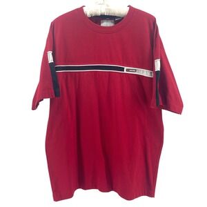 Point Zero T-Shirt Mens M Red Vintage Y2K Colorblock Sport Stripe Streetwear